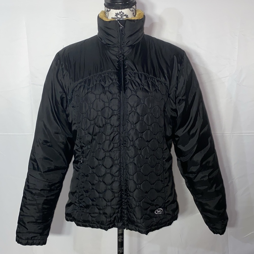 Marker Women’s Faux Fur Puffer Jacket Size Large Black